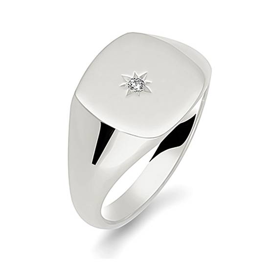 0.02ct VS/F-G Round Diamond Gents Cushion Signet Ring