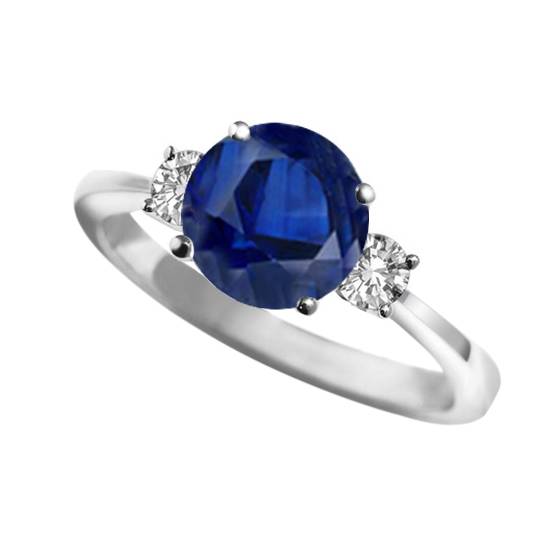 1.35ct SI/F-G Elegant Blue Sapphire and Diamond Trilogy Ring