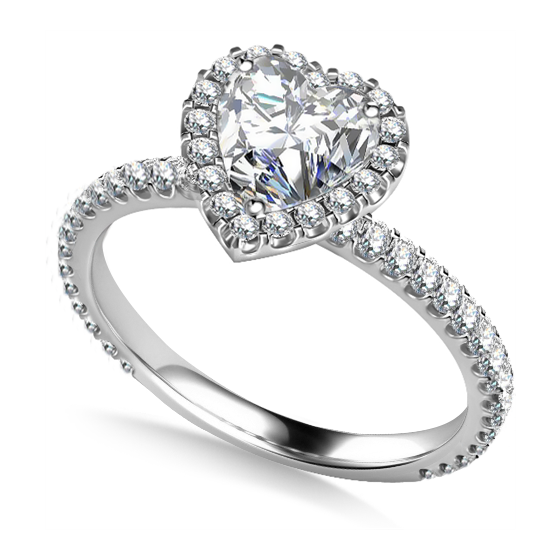 0.75ct VS1/G Heart Shaped Diamond Single Halo Shoulder Set Ring