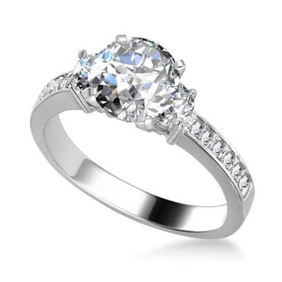 0.75ct SI2/G 3 Stone Round Diamond Ring With Shoulder Diamonds