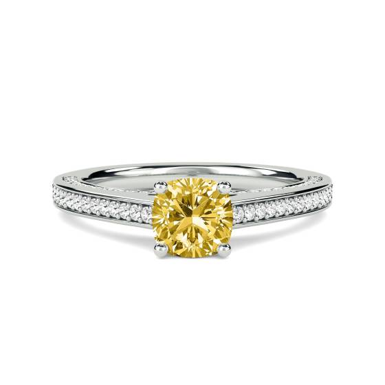 0.75ct VS/FY Cushion Yellow Diamond Shoulder Set Ring