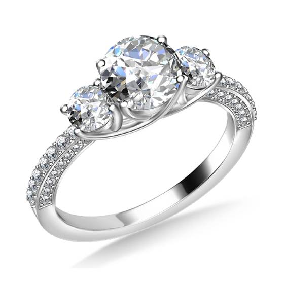 0.90 SI1/E Round Diamond Trilogy Engagement Ring