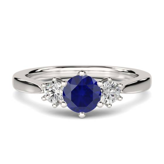 0.85ct SI/F-G Elegant Blue Sapphire and Diamond Trilogy Ring