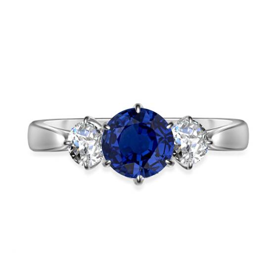 0.50ct SI/F-G Elegant Round Blue Sapphire and Diamond Trilogy Ring