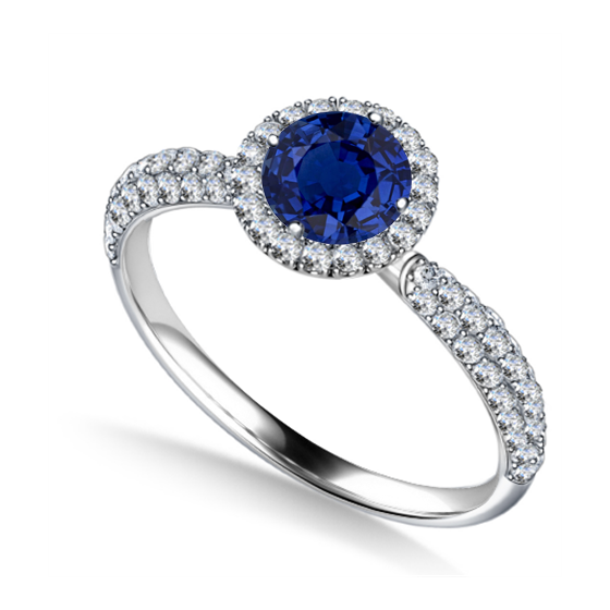 1.00ct SI2/G Round Blue Sapphire and Diamond Ring