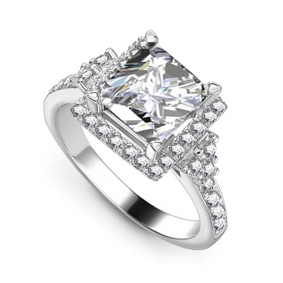 0.85 SI2/G Princess Diamond Single Halo Designer Ring