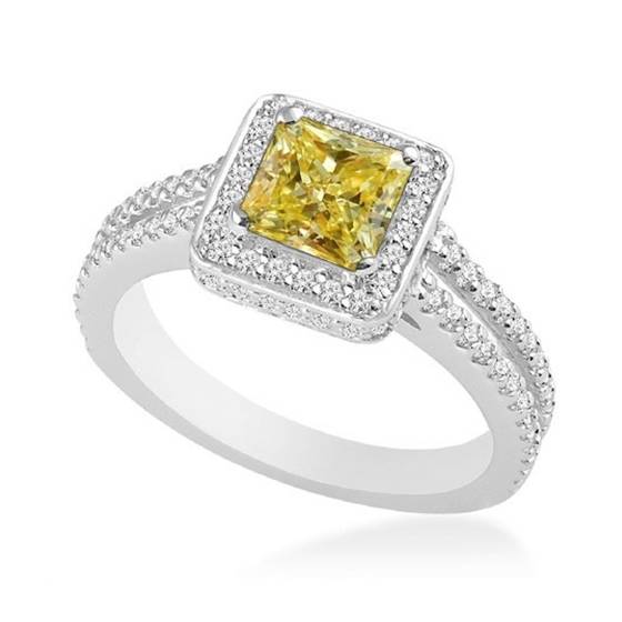 0.75ct SI2/ Fancy Yellow Princess Diamond Ring