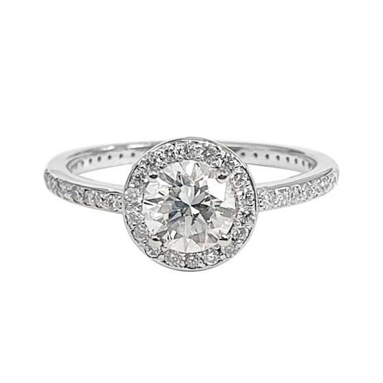 1.10ct VS1/D Round Diamond Halo Shoulder Set Engagement Ring