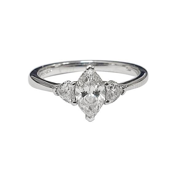 0.89ct VVS2/F Marquise and Heart 3 Stone Diamond Ring