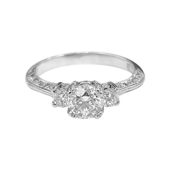 1.00ct SI2/D Round Diamond Trilogy Vintage Ring