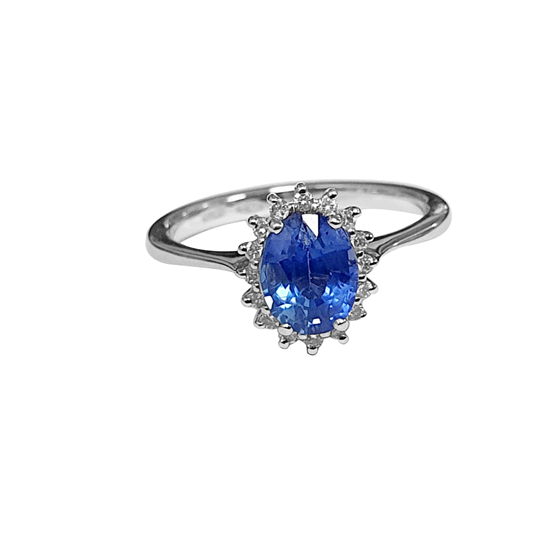 1.54ct VS/F-G Blue Sapphire and Diamond Halo Gemstone Ring