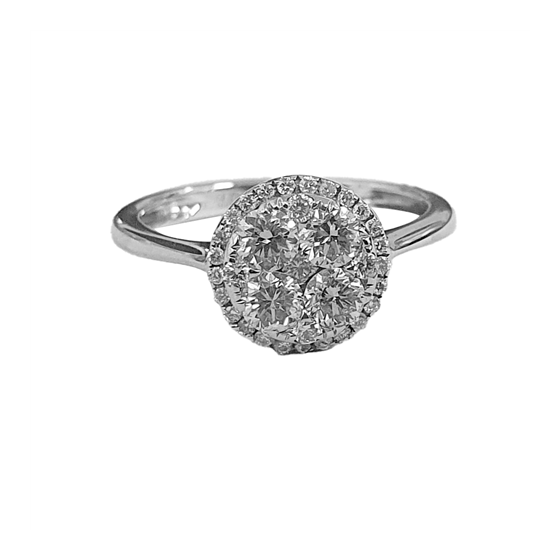 0.72ct VVS/F-Y Round Cut Single Halo Cluster Ring