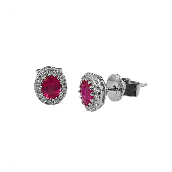 0.91ct VS/E-F Oval Cut Ruby Claw Halo Earrings