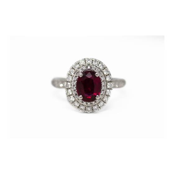 2.95ct VS/E-F/AAA Oval Shaped Ruby and Diamond Halo Ring