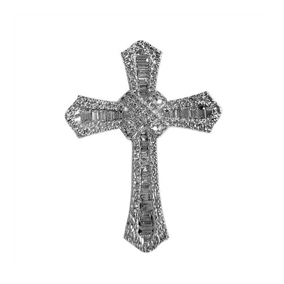 2.07ct VVS/G Baguette and Round Cut Graduating Cross Diamond Pendant