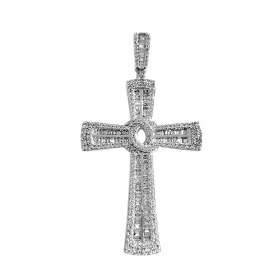 2.35ct VVS2/G Baguette and Round Cut Diamond Cross Pendant