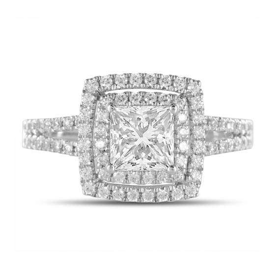 1.20ct SI2/F Princess Diamond Double Halo Shoulder Set Ring