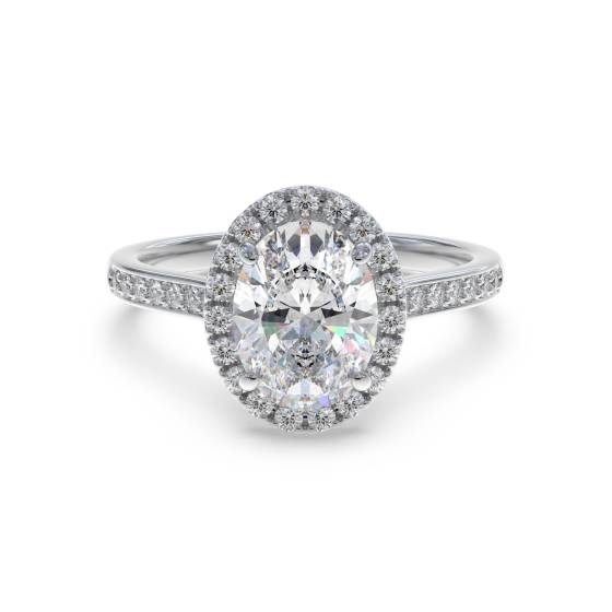 0.75 SI2/G Oval Diamond Single Halo Shoulder Set Ring