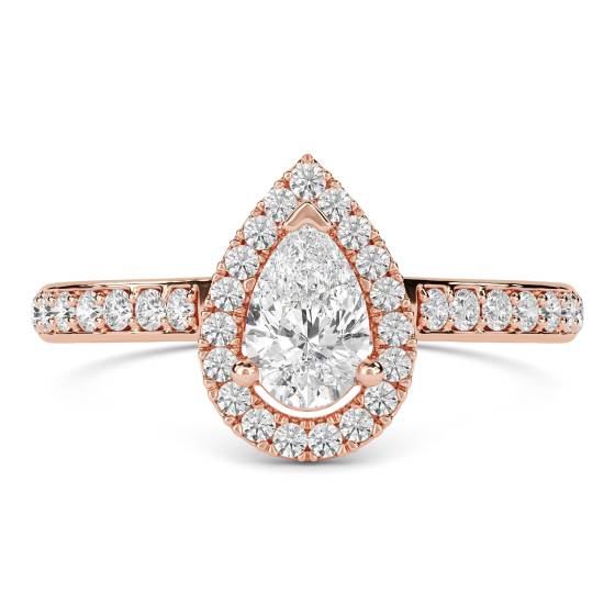 0.75ct SI2/G Pear Diamond Single Halo Shoulder Set Ring