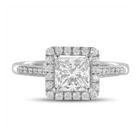 0.66ct VS2/F Princess Diamond Single Halo Shoulder Set Ring