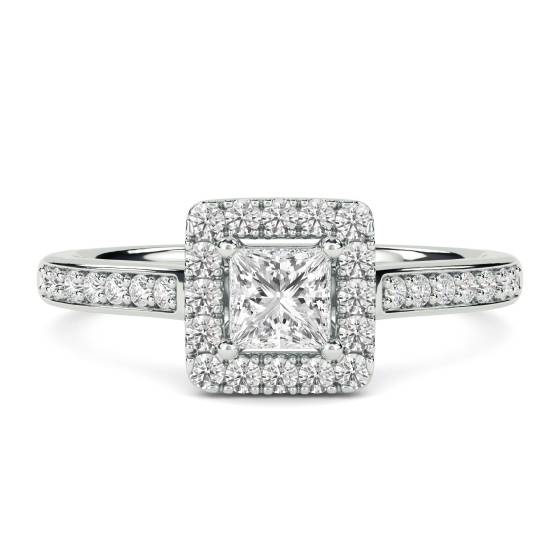 0.85ct SI2/E Princess Diamond Single Halo Shoulder Set Ring