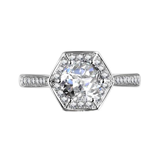 0.75ct SI2/G Hexagon Round Diamond Single Halo Shoulder Set Ring