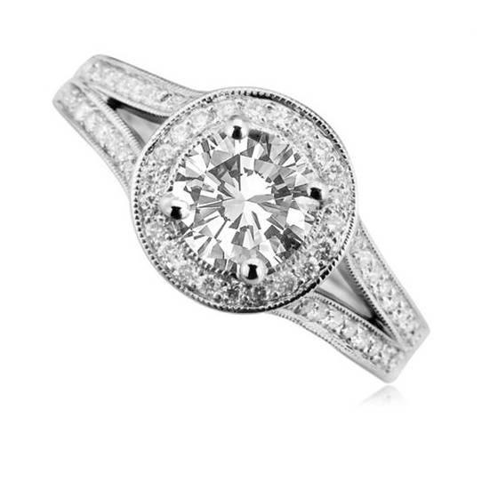 1.50ct SI2/E Round Diamond Single Halo Shoulder Set Ring