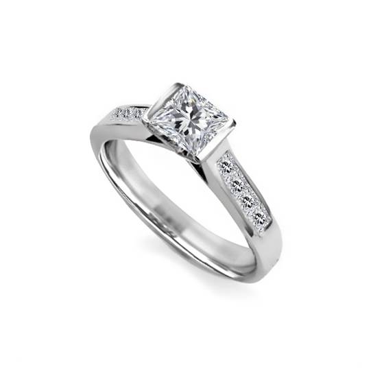 1.00ct I1/E Princess Diamond Shoulder Set Ring