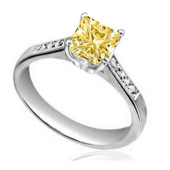 1.31ct I2/FLY Princess Yellow Diamond Shoulder Set Ring