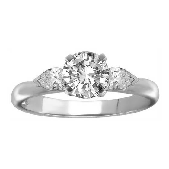 1.00ct VS2/F Round and Pear Diamond Trilogy Ring