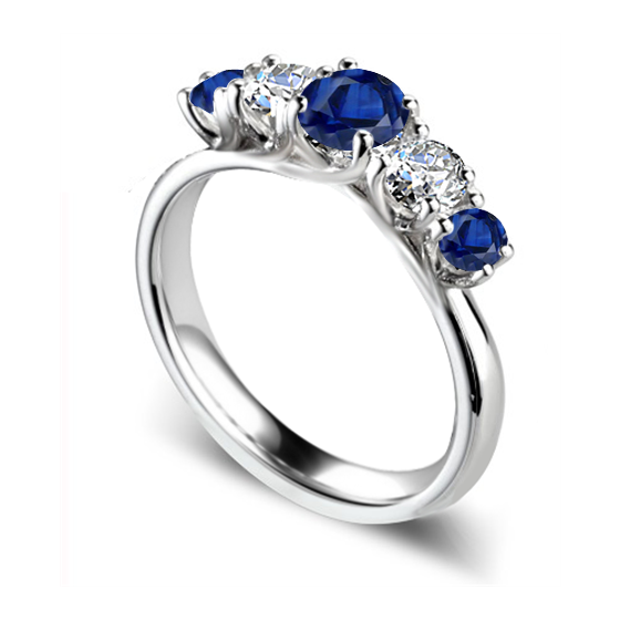 0.50ct VS/F-G Diamond and Blue Sapphire Five Stone Ring