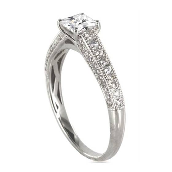 0.80ct SI1/G Princess and Round Vintage Diamond Ring