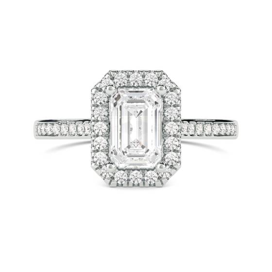 1.00ct SI2/G Emerald Diamond Single Halo Shoulder Set Ring