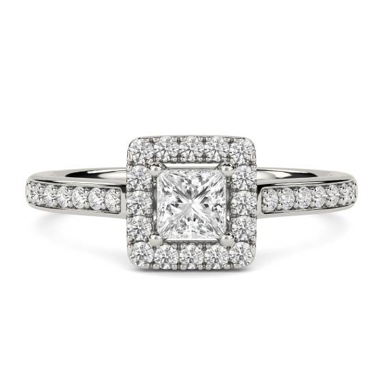 0.90ct VVS2/G Princess Diamond Single Halo Shoulder Set Ring