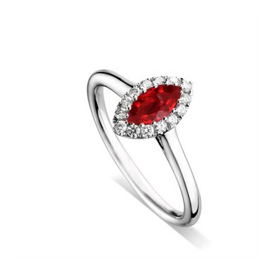 0.75ct VS/F-G Marquise Ruby and Diamond Halo Ring