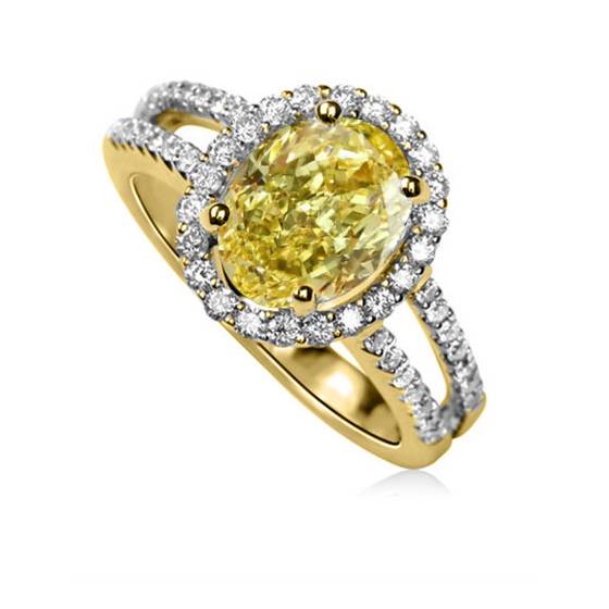 0.86 SI1/Fancy Yellow Oval Diamond Shoulder Set Ring