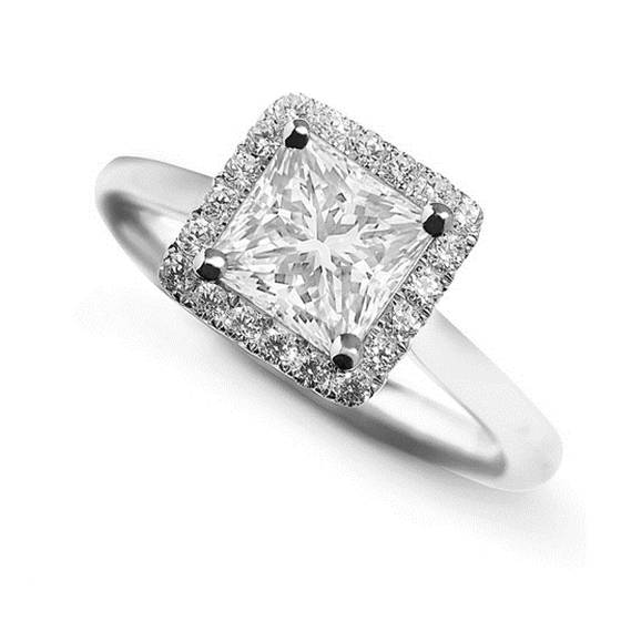 1.50ct SI2/D Princess Diamond Single Halo Ring