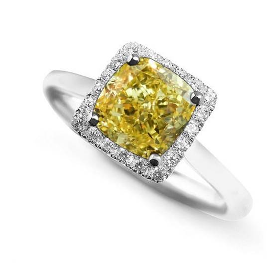 0.75ct VVS2/FY Fancy Yellow Cushion Diamond Cluster Ring