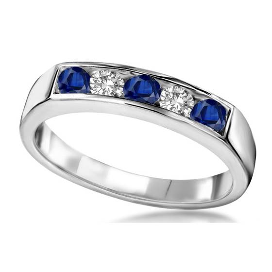 1.00 VS2/F 5 Stone Blue Sapphire and Diamond Eternity Ring