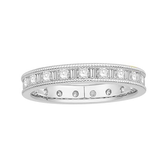 0.80ct VS/E-F 3mm Milgrain Round and Baguette Diamond Full Eternity Ring