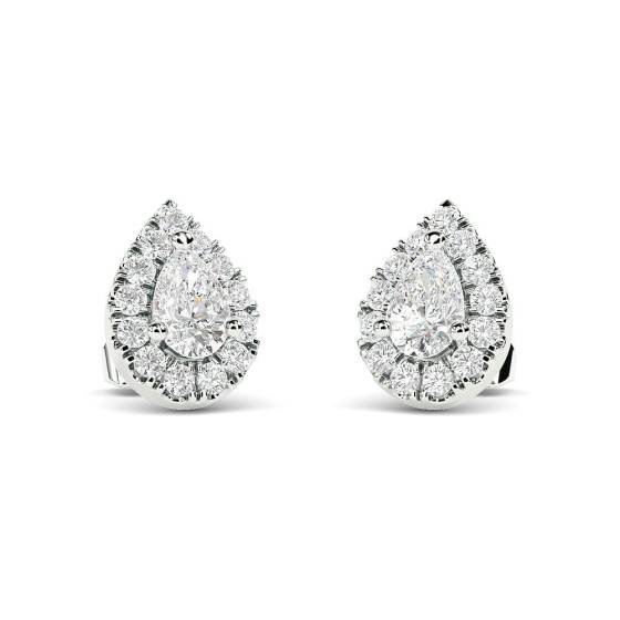 0.60ct VS/F-G Pear and Round Diamond Halo Earrings