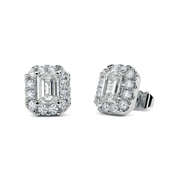 0.56ct VS/F-G Emerald and Round Diamond Cluster Earrings