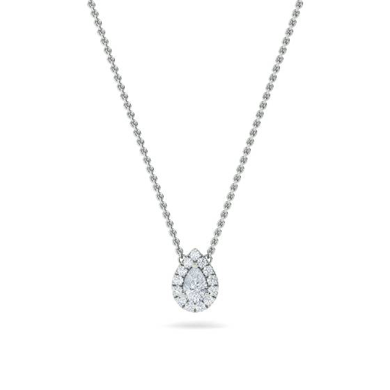 0.30ct VS/F-G Pear and Round Diamond Halo Pendant