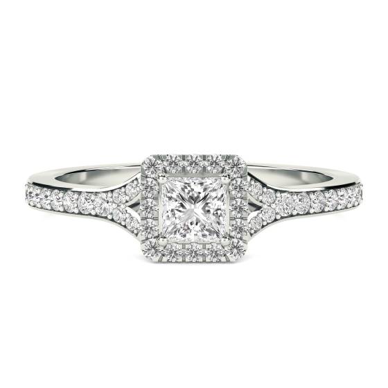 0.50ct VS/E-F Petite Princess Diamond Halo Ring