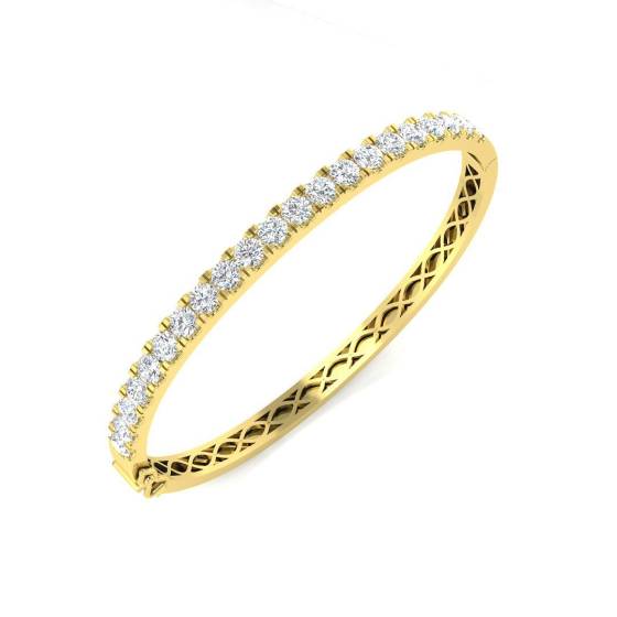 3.95ct SI1/G Round cut Diamonds Fancy Bangle in 18k Yellow Gold