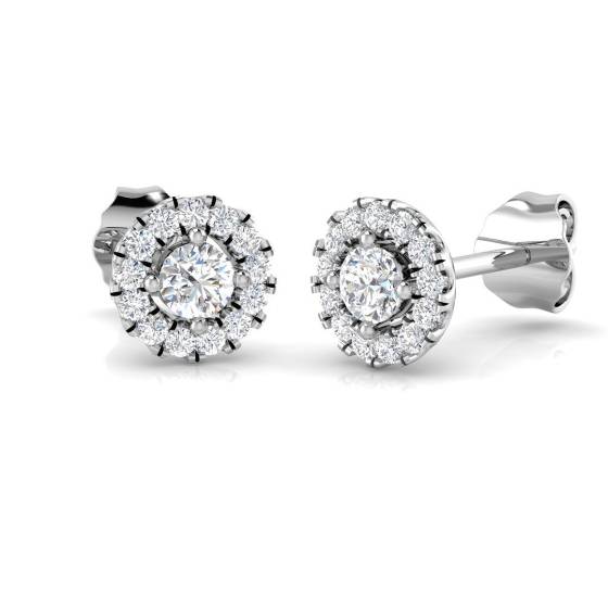 0.31ct SI1/G Round cut Diamond Halo Earrings in 18k White Gold