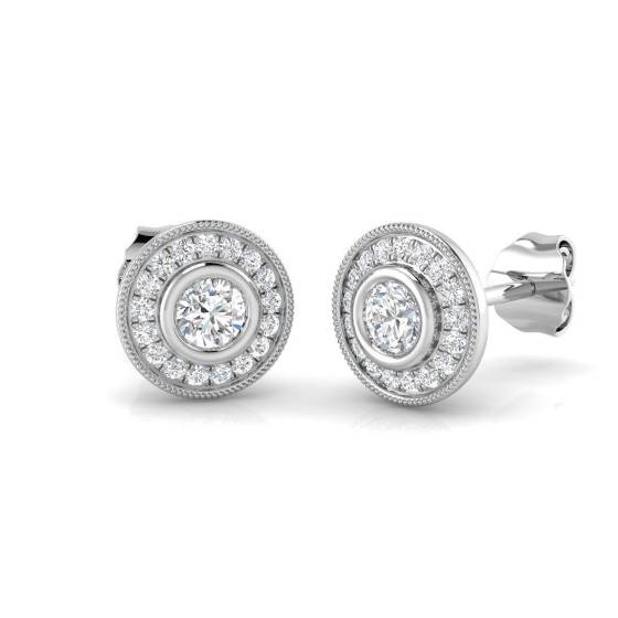 0.46ct SI2/G Round cut Diamond Halo Earrings in 18k White Gold