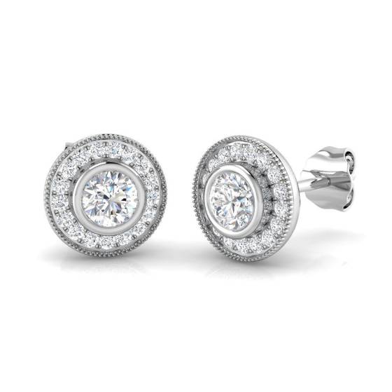 0.70ct SI1/G Round cut Diamond Halo Earrings in 18k White Gold