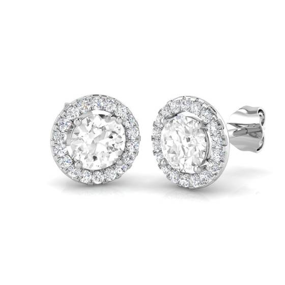 1.42ct VS2/F Round cut Diamond Halo Earrings in 18k White Gold