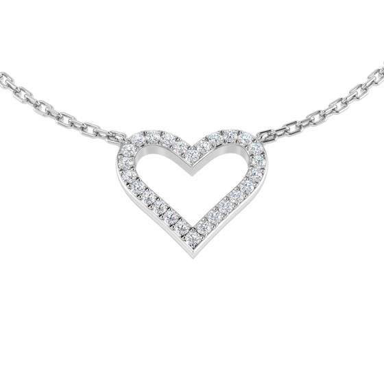 0.10ct SI1/G Round cut Diamond Heart Necklace in 18k White Gold